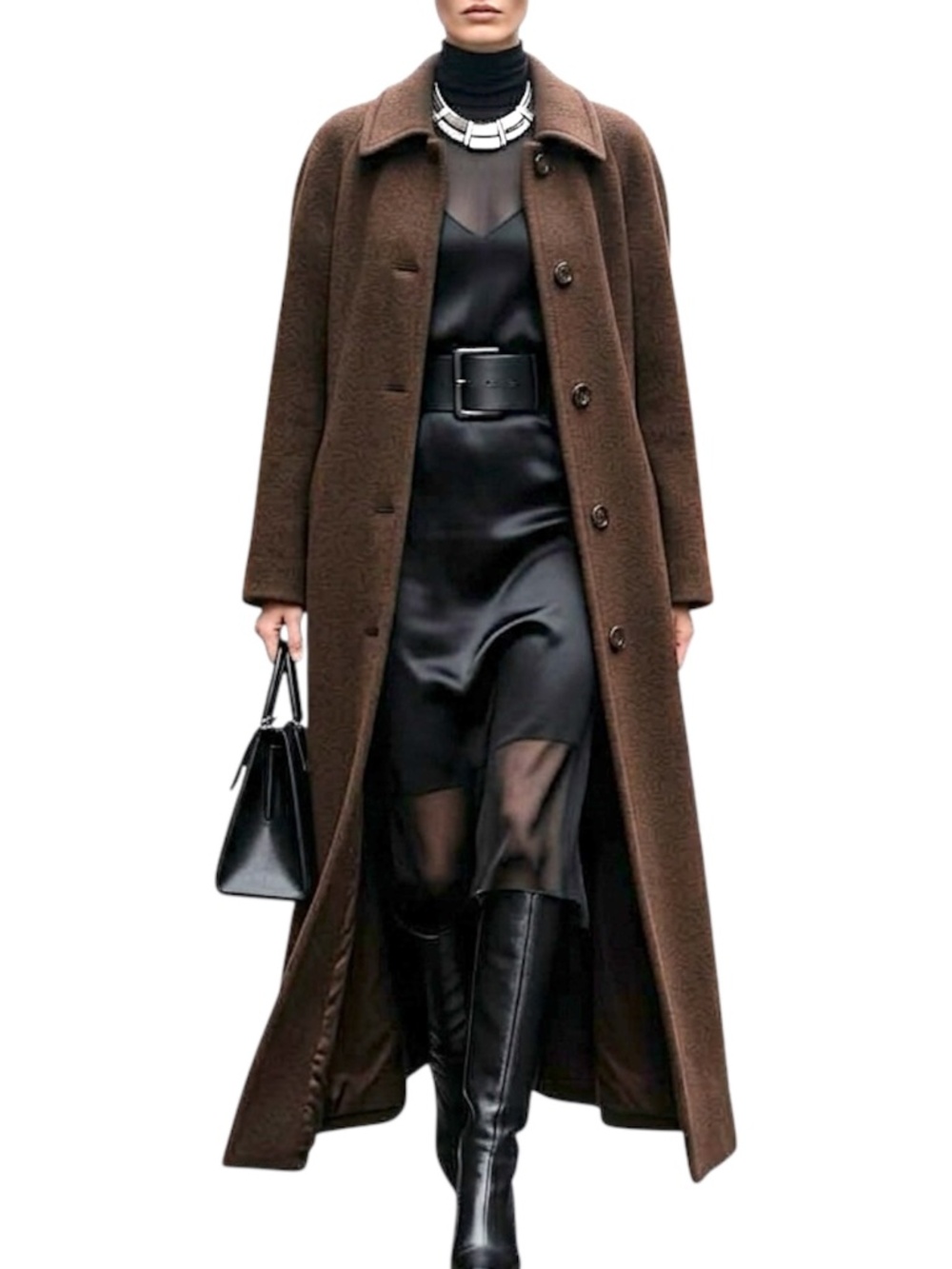 VTG 90s cashmere blend brown old money quiet luxury minimalist long maxi coat